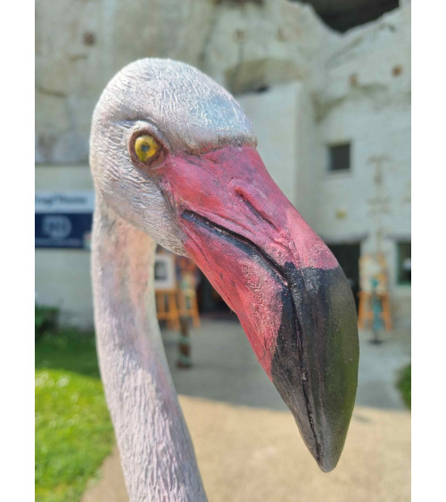 Tête de flamand rose en bronze patiné et coloré