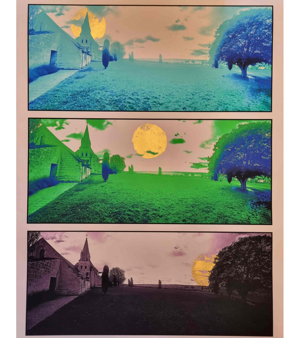 Paysage de Parnay surréaliste réhaussé d'un soleil à la feuille d'or.