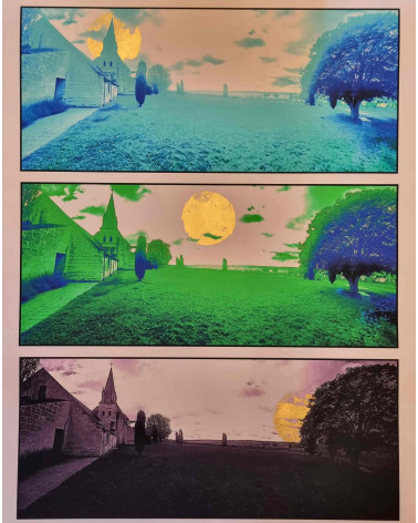 Paysage de Parnay surréaliste réhaussé d'un soleil à la feuille d'or.