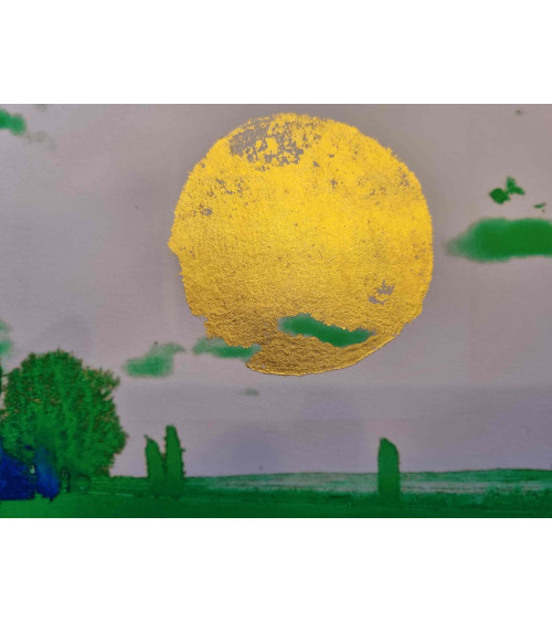 Paysage de Parnay surréaliste réhaussé d'un soleil à la feuille d'or.