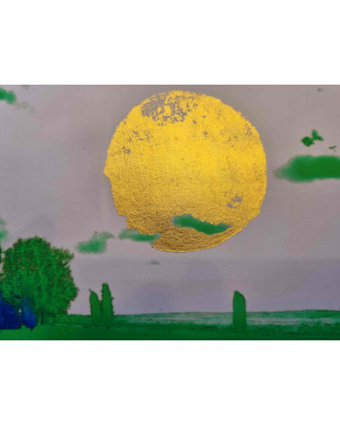 Paysage de Parnay surréaliste réhaussé d'un soleil à la feuille d'or.