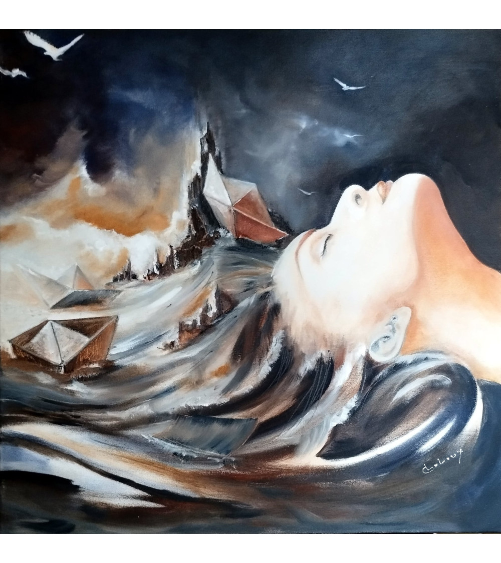 "L'Ennui" — Huile sur toile 60×60 cm de l'artiste belge Claire Laloux.