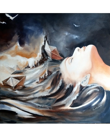 "L'Ennui" — Huile sur toile 60×60 cm de l'artiste belge Claire Laloux.