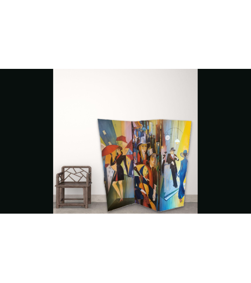 Paravent peint Art Déco 150×150 cm — Claire Laloux | LEV Arts Contempo