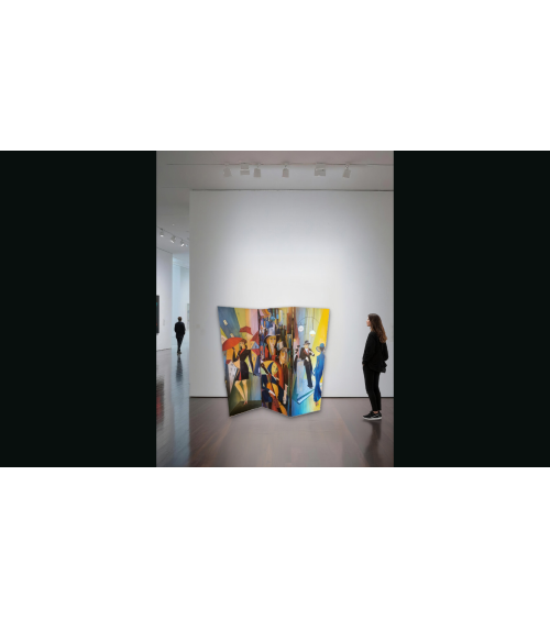 Paravent peint Art Déco 150×150 cm — Claire Laloux | LEV Arts Contempo