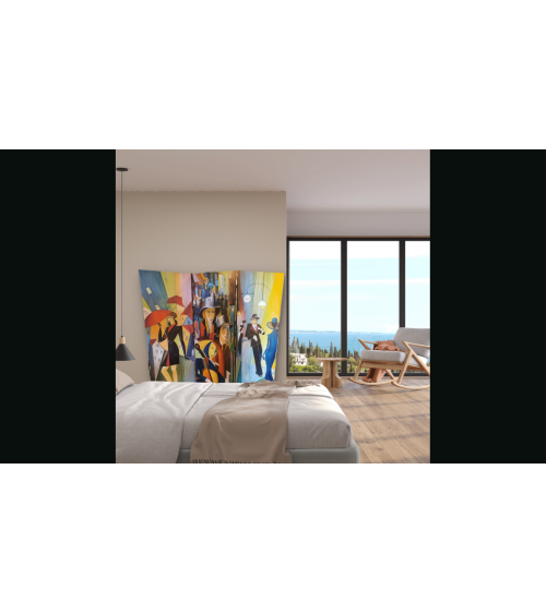 Paravent peint Art Déco 150×150 cm — Claire Laloux | LEV Arts Contempo