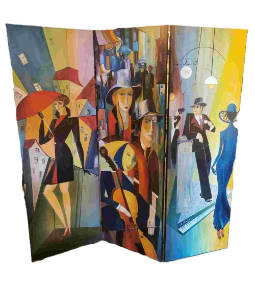 Paravent peint Art Déco 150×150 cm — Claire Laloux | LEV Arts Contempo