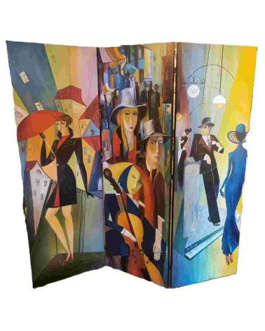 Paravent peint Art Déco 150×150 cm — Claire Laloux | LEV Arts Contempo