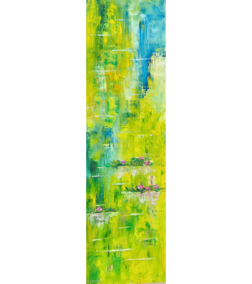 Tableau huile « Histoire d'Eau à Giverny » 100×30 cm Nathalie Soulet