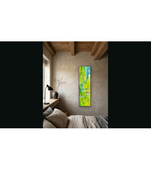 Tableau huile « Histoire d'Eau à Giverny » 100×30 cm Nathalie Soulet