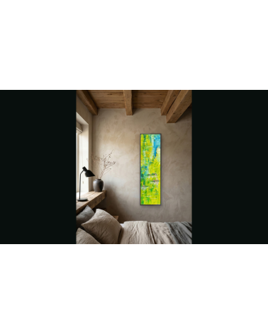 Tableau huile « Histoire d'Eau à Giverny » 100×30 cm Nathalie Soulet