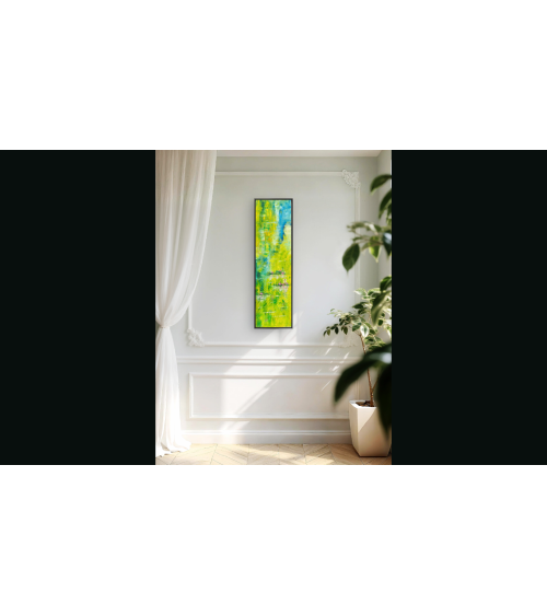 Tableau huile « Histoire d'Eau à Giverny » 100×30 cm Nathalie Soulet