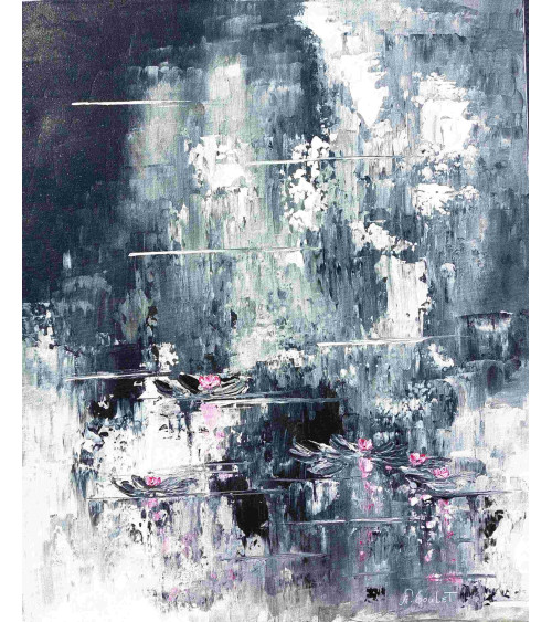 Tableau « Nymphéas Noirs » 61×50 cm Nathalie Soulet Acrylique | LEV