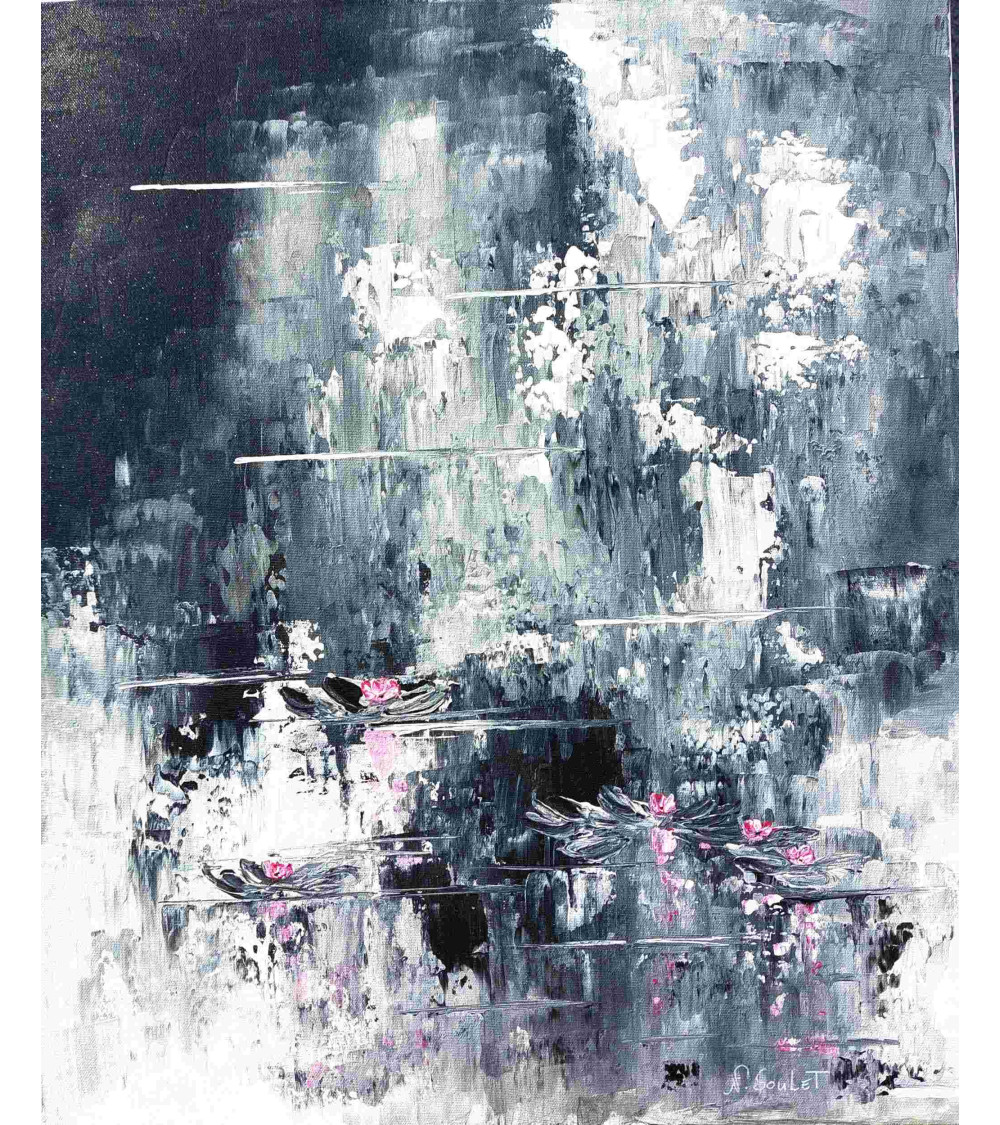 Tableau « Nymphéas Noirs » 61×50 cm Nathalie Soulet Acrylique | LEV