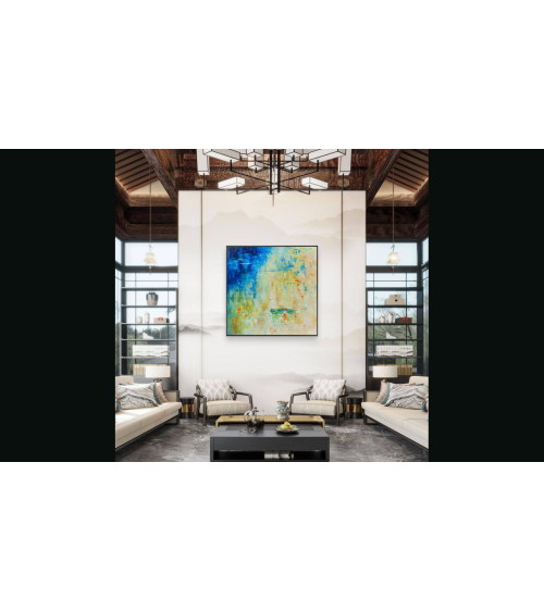 Tableau huile « Nymphéas Orangés » 50×50 cm Nathalie Soulet | LEV