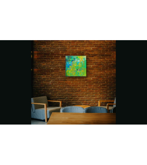 Tableau huile « À Giverny » 50×50 cm Nathalie Soulet Verts | LEV Arts