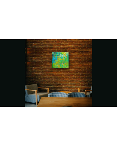 Tableau huile « À Giverny » 50×50 cm Nathalie Soulet Verts | LEV Arts