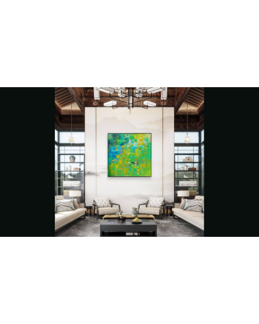 Tableau huile « À Giverny » 50×50 cm Nathalie Soulet Verts | LEV Arts