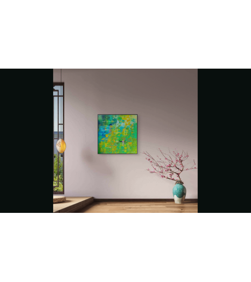 Tableau huile « À Giverny » 50×50 cm Nathalie Soulet Verts | LEV Arts