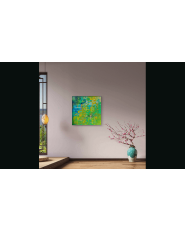 Tableau huile « À Giverny » 50×50 cm Nathalie Soulet Verts | LEV Arts