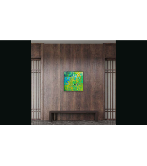 Tableau huile « À Giverny » 50×50 cm Nathalie Soulet Verts | LEV Arts