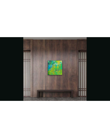 Tableau huile « À Giverny » 50×50 cm Nathalie Soulet Verts | LEV Arts