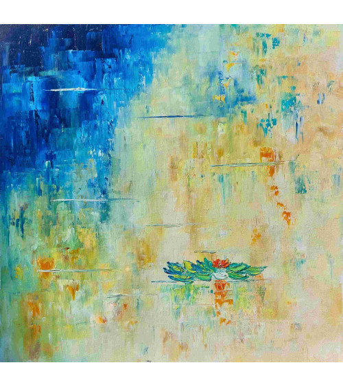 Tableau huile « Nymphéas Orangés » 50×50 cm Nathalie Soulet | LEV