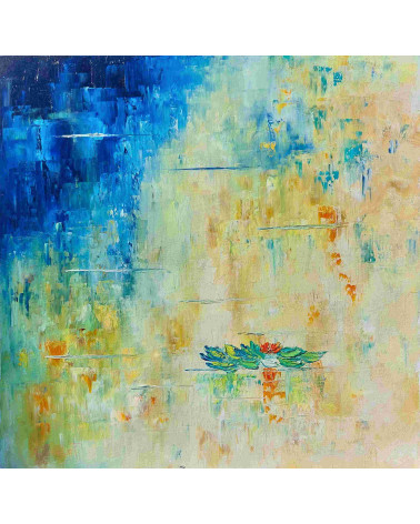Tableau huile « Nymphéas Orangés » 50×50 cm Nathalie Soulet | LEV