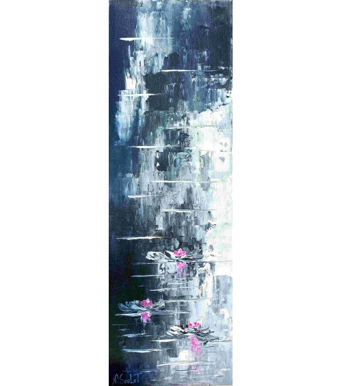 Tableau « Nymphéas Noir et Blanc » 60×20 cm Nathalie Soulet | LEV Arts
