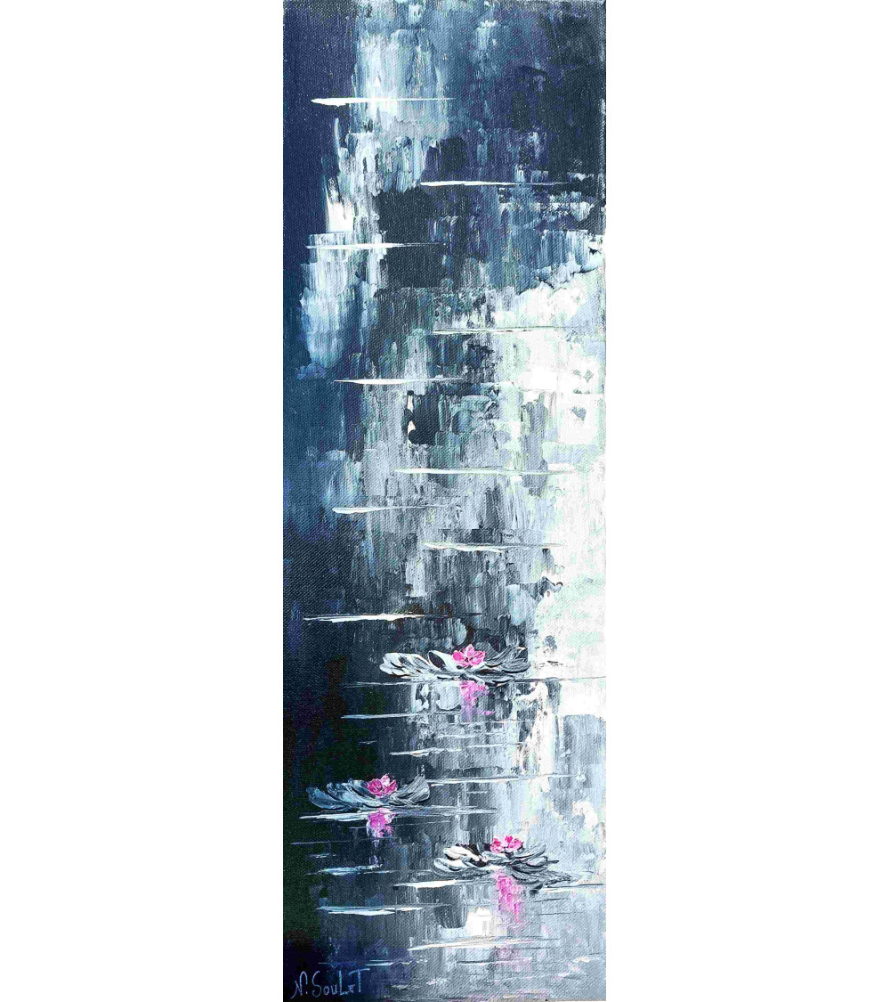 Tableau « Nymphéas Noir et Blanc » 60×20 cm Nathalie Soulet | LEV Arts