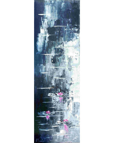Tableau « Nymphéas Noir et Blanc » 60×20 cm Nathalie Soulet | LEV Arts