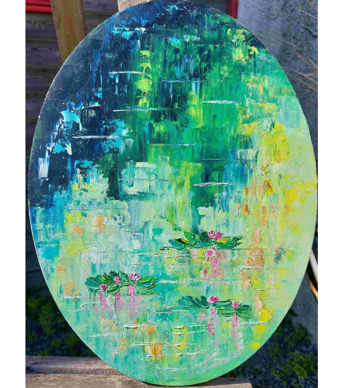 Tableau huile « À Giverny » 50×50 cm Nathalie Soulet Verts | Lev  Arts