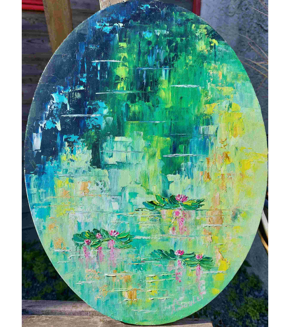 Tableau huile « À Giverny » 50×50 cm Nathalie Soulet Verts | Lev  Arts