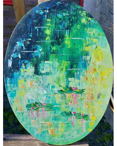 Tableau huile « À Giverny » 50×50 cm Nathalie Soulet Verts | Lev  Arts