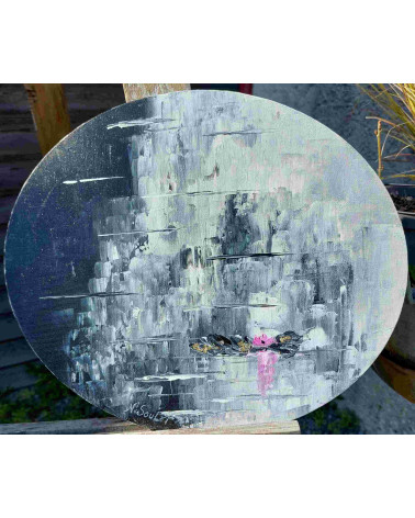 Tableau ovale « Nymphéas » Tondo 40×30 cm Nathalie Soulet Huile | Made