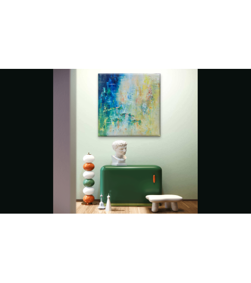 Tableau huile « Nymphéas et Feuilles d'Or » 70×70 Nathalie Soulet | Ma