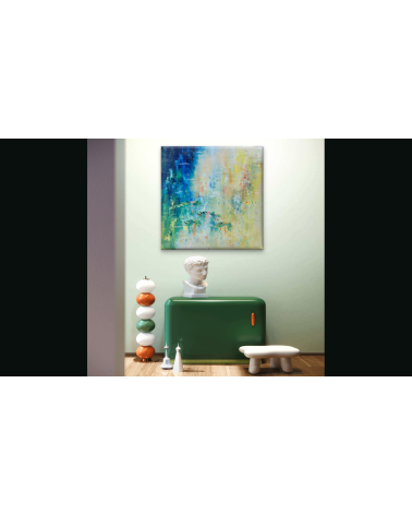 Tableau huile « Nymphéas et Feuilles d'Or » 70×70 Nathalie Soulet | Ma