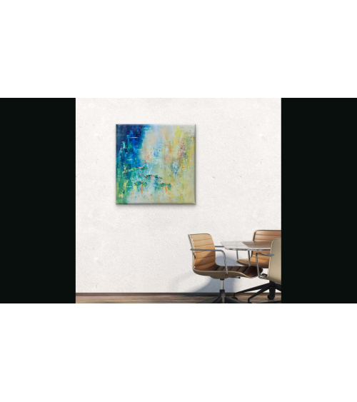 Tableau huile « Nymphéas et Feuilles d'Or » 70×70 Nathalie Soulet | Ma