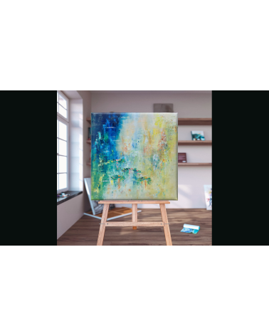 Tableau huile « Nymphéas et Feuilles d'Or » 70×70 Nathalie Soulet | Ma