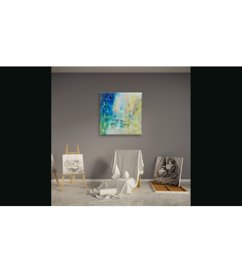 Tableau huile « Nymphéas et Feuilles d'Or » 70×70 Nathalie Soulet | Ma