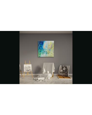 Tableau huile « Nymphéas et Feuilles d'Or » 70×70 Nathalie Soulet | Ma