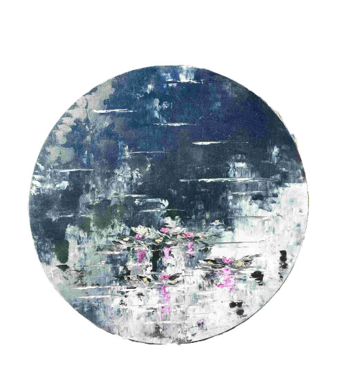 Tondo rond « Nymphéas N&B Feuille d'Or » Ø60 cm Nathalie Soulet | Made