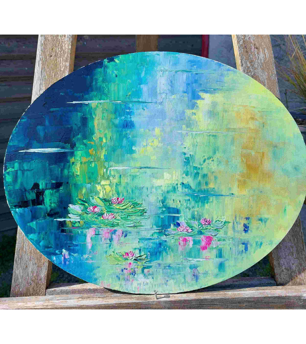 Tondo ovale « Histoire d'Eau » 50×40 cm Nathalie Soulet Huile |LEV