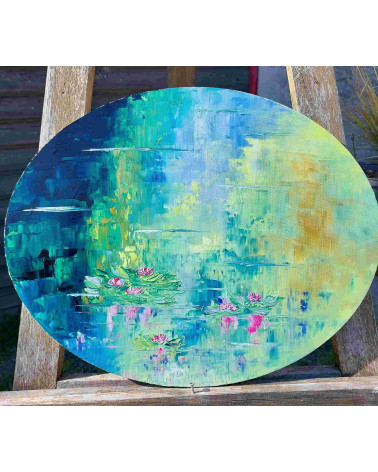 Tondo ovale « Histoire d'Eau » 50×40 cm Nathalie Soulet Huile |LEV