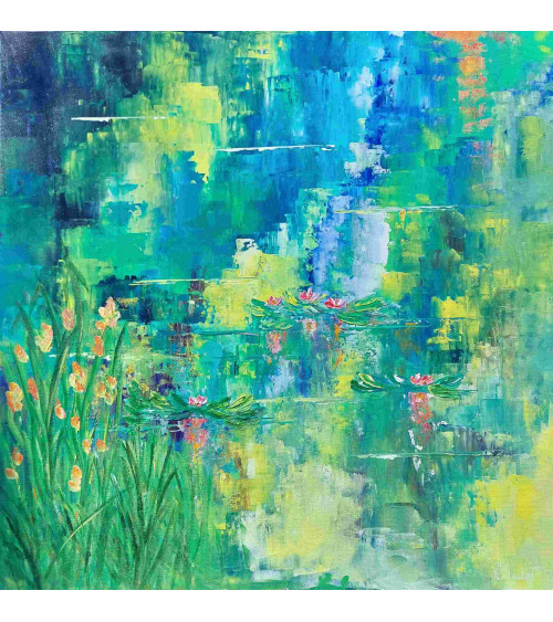 Tableau « Au Bord de l'Eau » Technique mixte 70×70 Nathalie Soulet | M