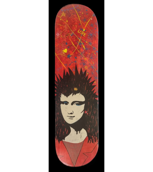 Skateboard peint « Red Mona » PyM 2024 Street Art | Madeleine Home Des