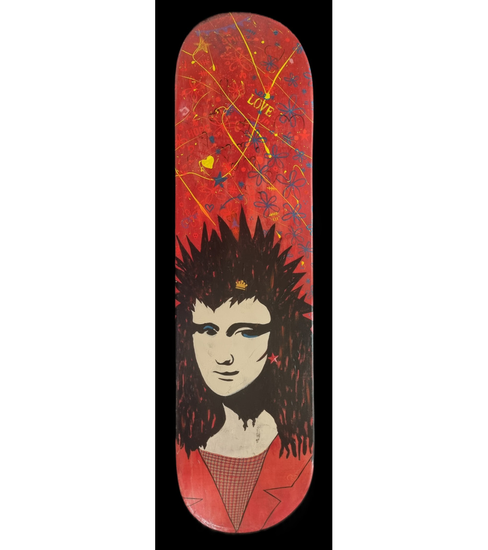 Skateboard peint « Red Mona » PyM 2024 Street Art | Madeleine Home Des