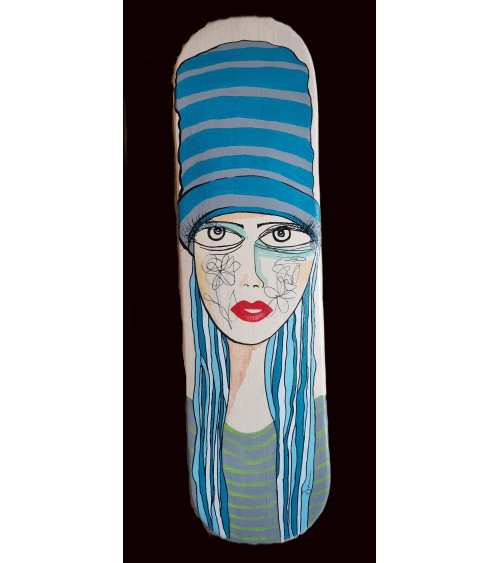 Skateboard peint « Blues » PyM Portrait Street Art | Madeleine Home De