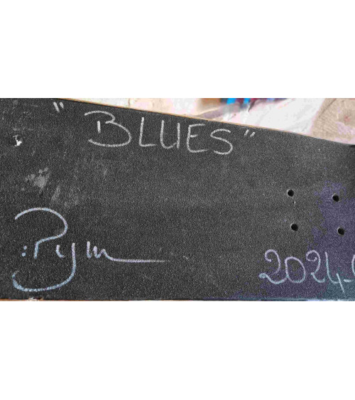 Skateboard peint « Blues » PyM Portrait Street Art | Madeleine Home De