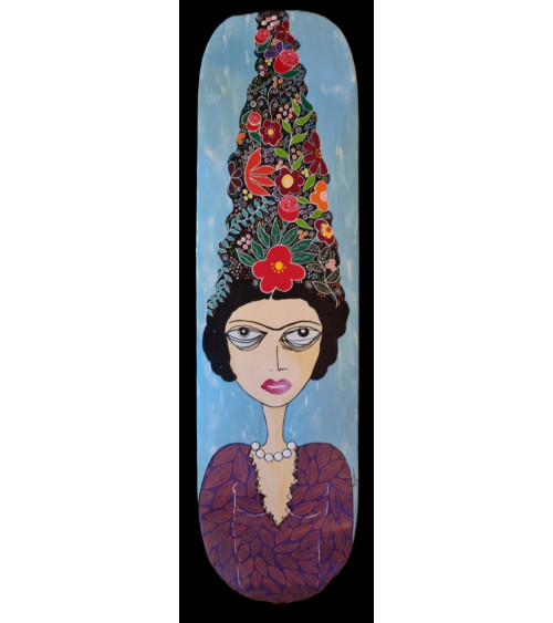 Skateboard peint « C'est Elle » PyM Frida Kahlo Street Art | Madeleine